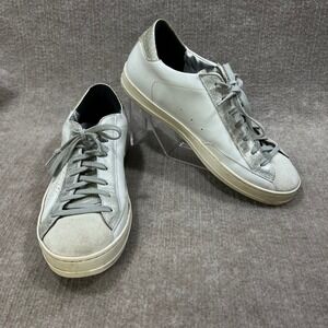 P448 John White Silver Glitter Leather Low Top Sneakers Size 41 US 10